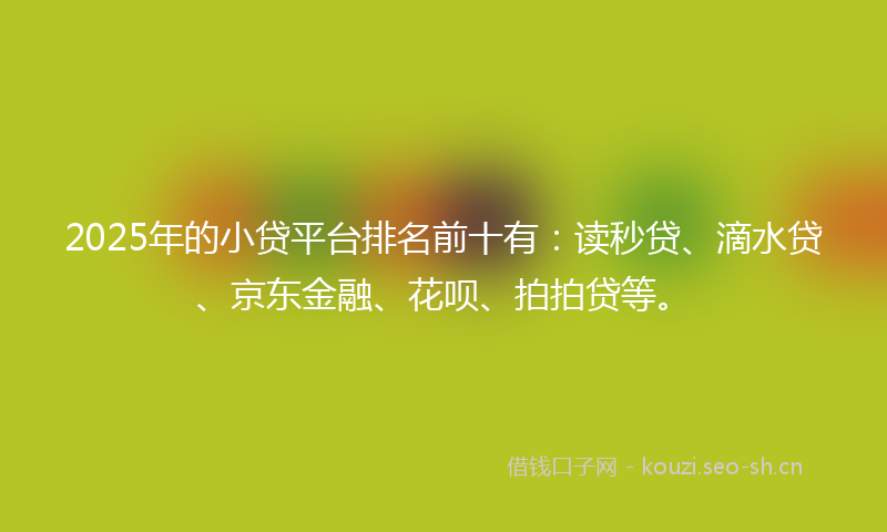 2025年的小贷平台排名前十有：读秒贷、滴水贷、京东金融、花呗、拍拍贷等。