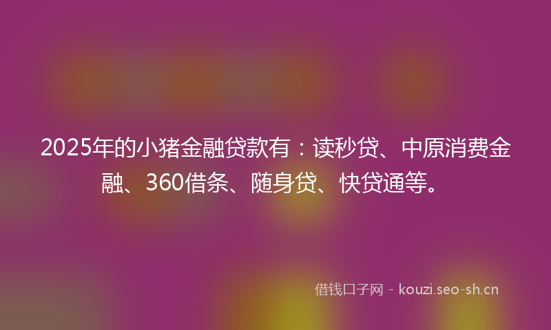 2025年的小猪金融贷款有：读秒贷、中原消费金融、360借条、随身贷、快贷通等。