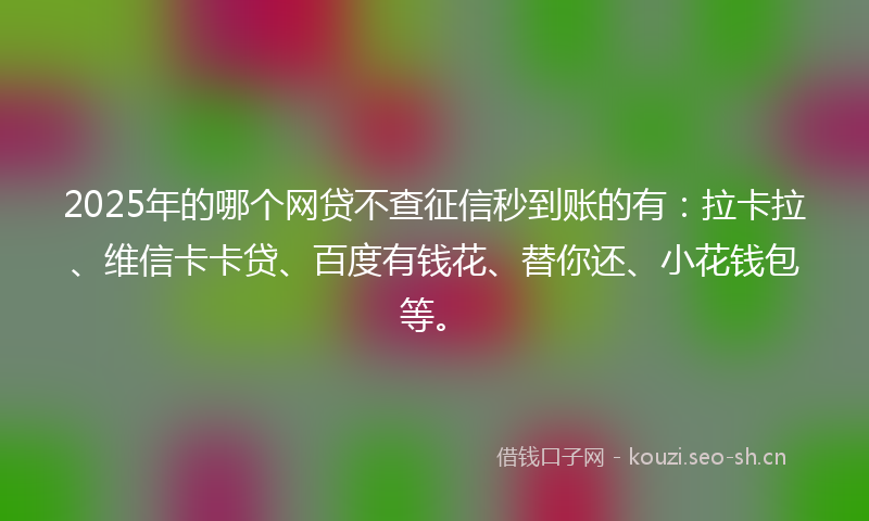 2025年的哪个网贷不查征信秒到账的有:拉卡拉、维信卡卡贷、百度有钱花、替你还、小花钱包等。