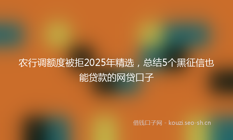 农行调额度被拒2025年精选，总结5个黑征信也能贷款的网贷口子