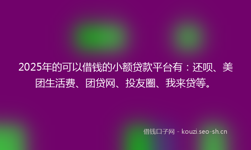 2025年的可以借钱的小额贷款平台有：还呗、美团生活费、团贷网、投友圈、我来贷等。