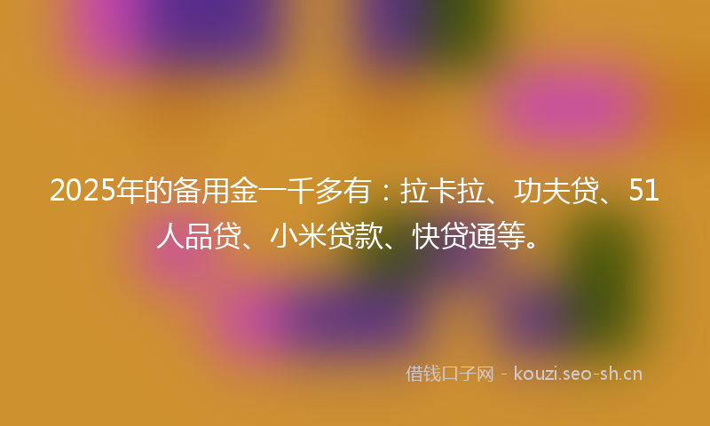 2025年的备用金一千多有：拉卡拉、功夫贷、51人品贷、小米贷款、快贷通等。