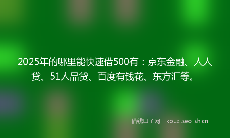 2025年的哪里能快速借500有：京东金融、人人贷、51人品贷、百度有钱花、东方汇等。