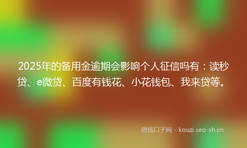 2025年的备用金逾期会影响个人征信吗有:读秒贷、e微贷、百度有钱花、小花钱包、我来贷等。