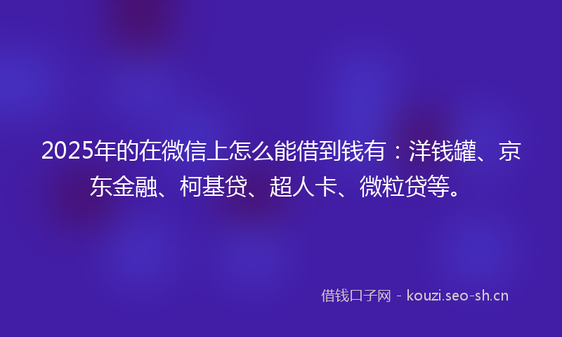 2025年的在微信上怎么能借到钱有：洋钱罐、京东金融、柯基贷、超人卡、微粒贷等。