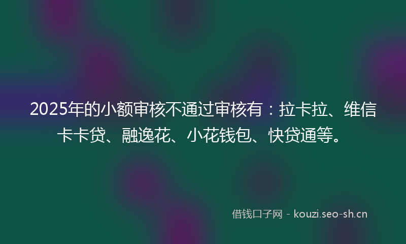 2025年的小额审核不通过审核有：拉卡拉、维信卡卡贷、融逸花、小花钱包、快贷通等。