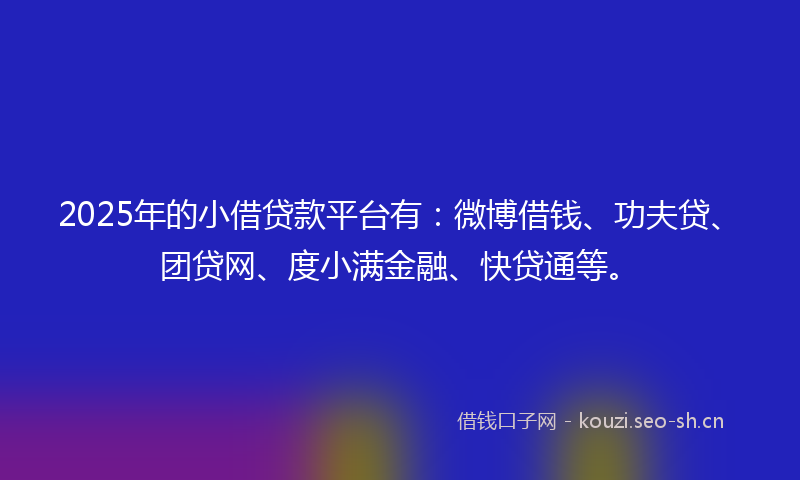 2025年的小借贷款平台有：微博借钱、功夫贷、团贷网、度小满金融、快贷通等。