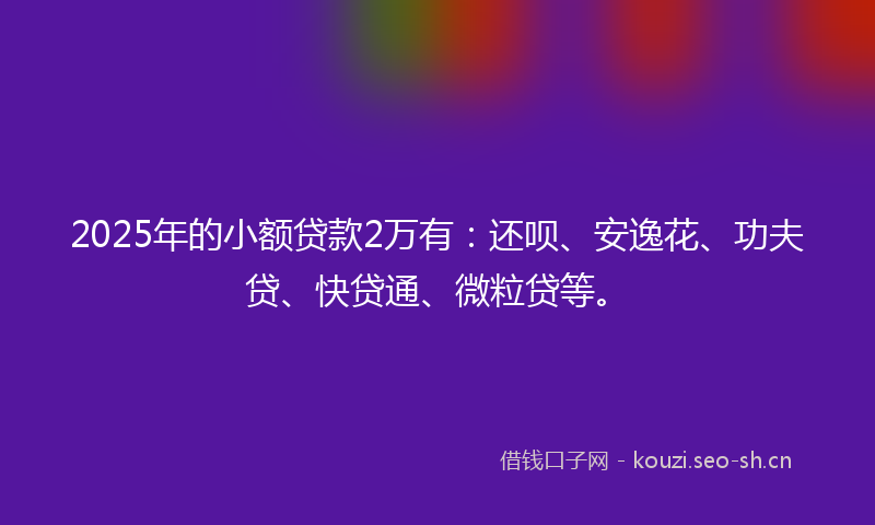 2025年的小额贷款2万有：还呗、安逸花、功夫贷、快贷通、微粒贷等。