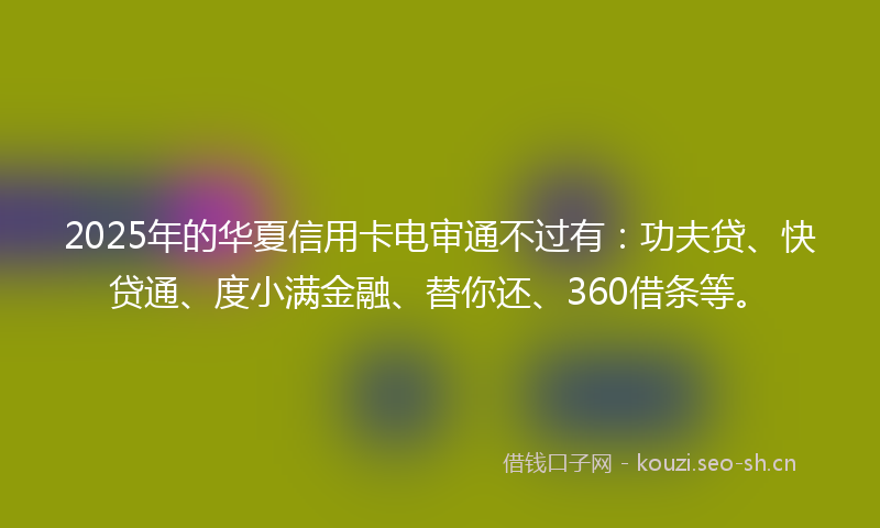 2025年的华夏信用卡电审通不过有：功夫贷、快贷通、度小满金融、替你还、360借条等。