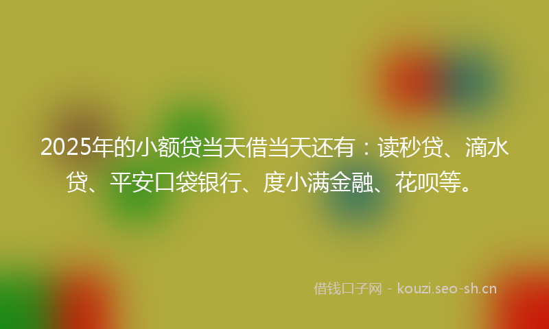 2025年的小额贷当天借当天还有：读秒贷、滴水贷、平安口袋银行、度小满金融、花呗等。