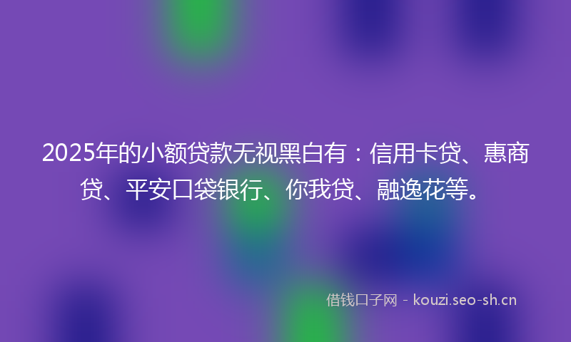 2025年的小额贷款无视黑白有：信用卡贷、惠商贷、平安口袋银行、你我贷、融逸花等。