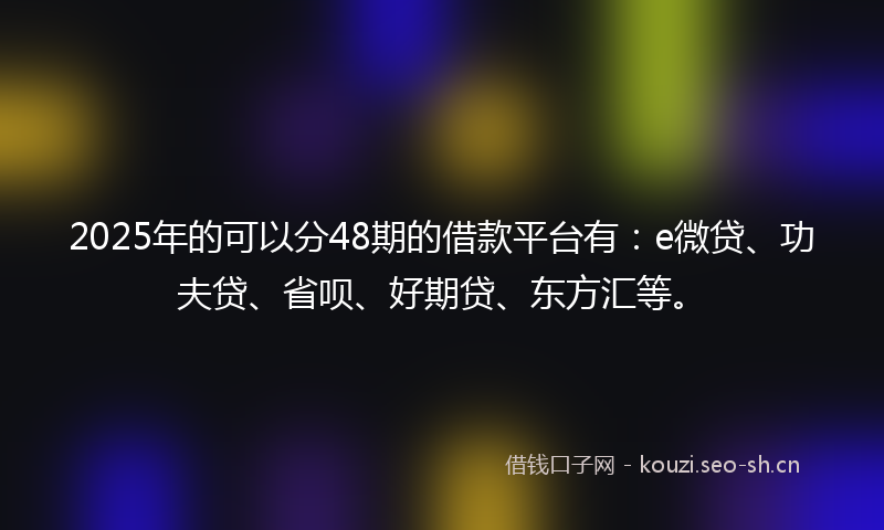 2025年的可以分48期的借款平台有：e微贷、功夫贷、省呗、好期贷、东方汇等。