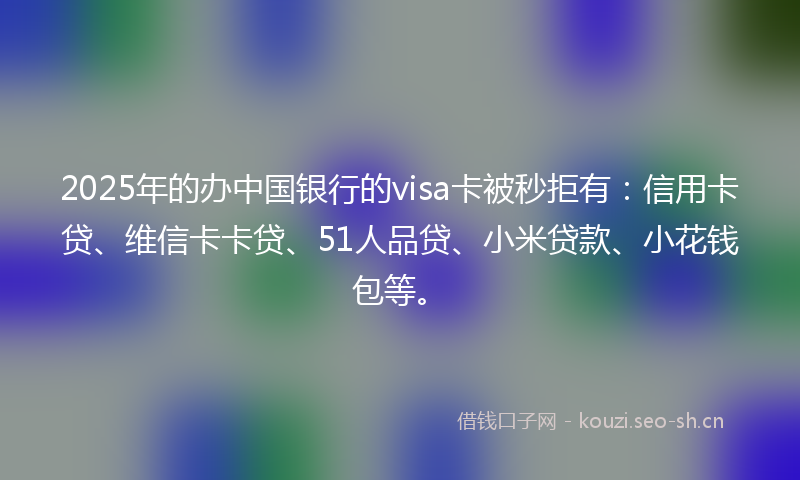 2025年的办中国银行的visa卡被秒拒有：信用卡贷、维信卡卡贷、51人品贷、小米贷款、小花钱包等。