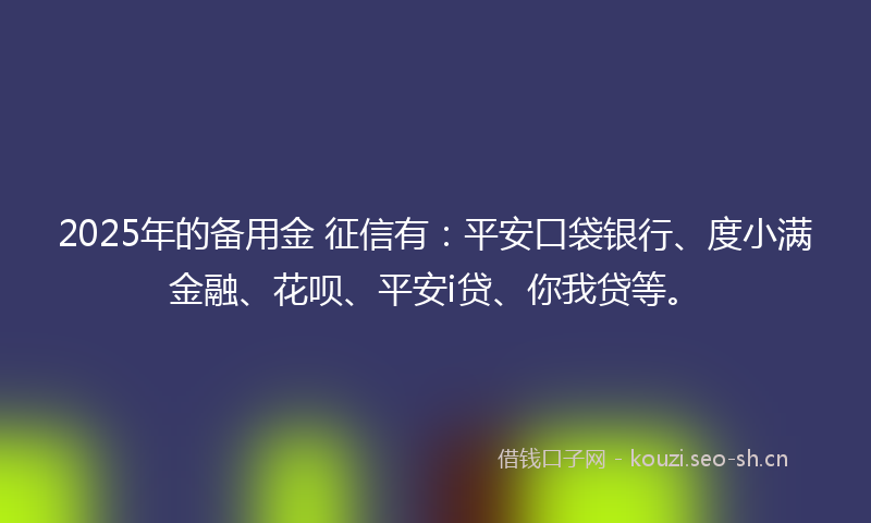 2025年的备用金 征信有：平安口袋银行、度小满金融、花呗、平安i贷、你我贷等。