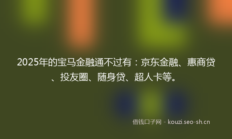2025年的宝马金融通不过有:京东金融、惠商贷、投友圈、随身贷、超人卡等。