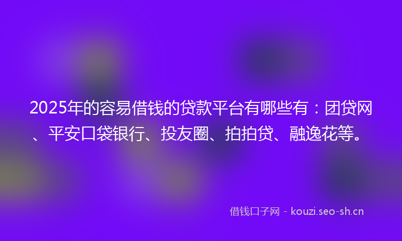 2025年的容易借钱的贷款平台有哪些有：团贷网、平安口袋银行、投友圈、拍拍贷、融逸花等。