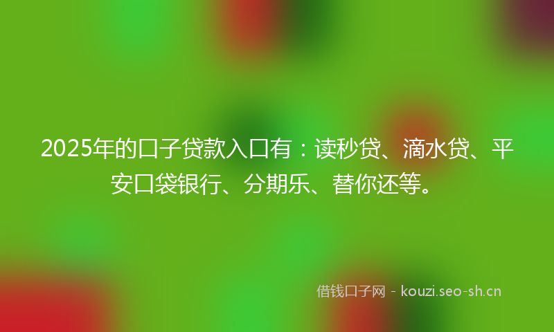 2025年的口子贷款入口有：读秒贷、滴水贷、平安口袋银行、分期乐、替你还等。