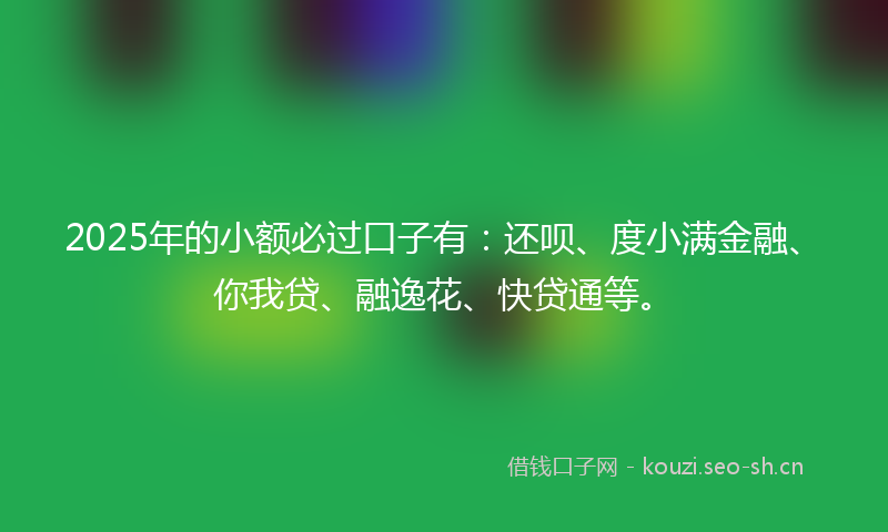 2025年的小额必过口子有：还呗、度小满金融、你我贷、融逸花、快贷通等。