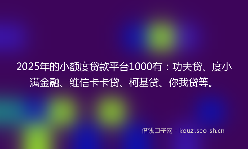 2025年的小额度贷款平台1000有：功夫贷、度小满金融、维信卡卡贷、柯基贷、你我贷等。