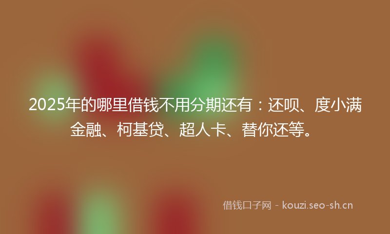 2025年的哪里借钱不用分期还有：还呗、度小满金融、柯基贷、超人卡、替你还等。