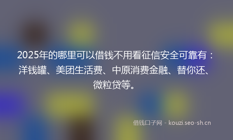 2025年的哪里可以借钱不用看征信安全可靠有：洋钱罐、美团生活费、中原消费金融、替你还、微粒贷等。
