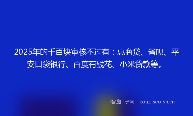 2025年的千百块审核不过有：惠商贷、省呗、平安口袋银行、百度有钱花、小米贷款等。