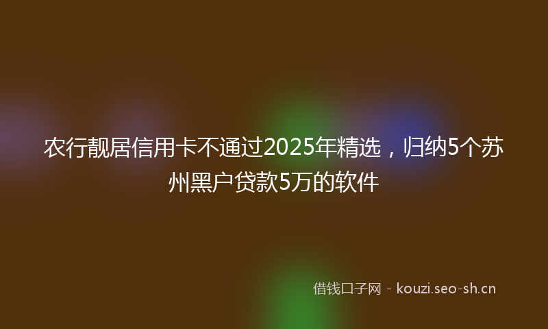农行靓居信用卡不通过2025年精选,归纳5个苏州黑户贷款5万的软件