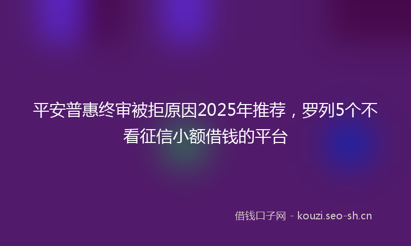 平安普惠终审被拒原因2025年推荐，罗列5个不看征信小额借钱的平台