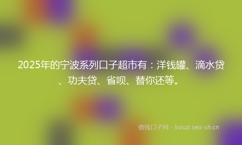 2025年的宁波系列口子超市有:洋钱罐、滴水贷、功夫贷、省呗、替你还等。