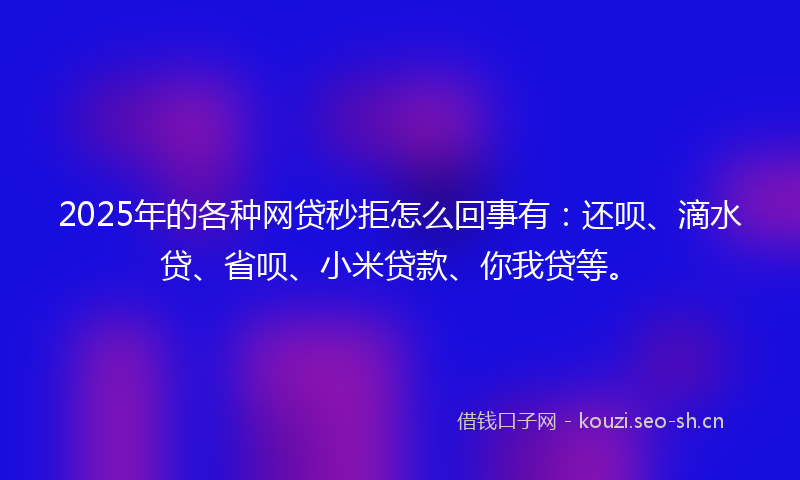 2025年的各种网贷秒拒怎么回事有:还呗、滴水贷、省呗、小米贷款、你我贷等。