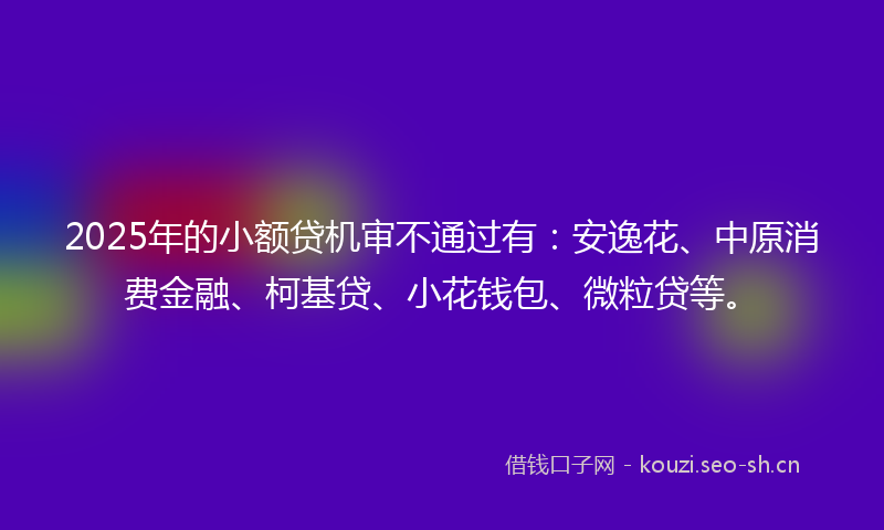 2025年的小额贷机审不通过有：安逸花、中原消费金融、柯基贷、小花钱包、微粒贷等。