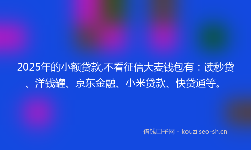 2025年的小额贷款,不看征信大麦钱包有：读秒贷、洋钱罐、京东金融、小米贷款、快贷通等。