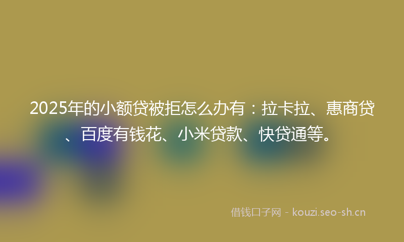 2025年的小额贷被拒怎么办有：拉卡拉、惠商贷、百度有钱花、小米贷款、快贷通等。