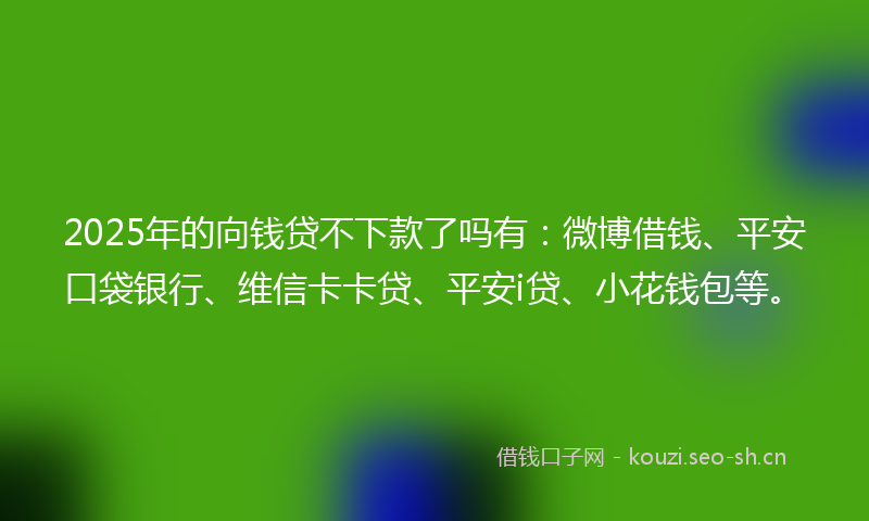 2025年的向钱贷不下款了吗有:微博借钱、平安口袋银行、维信卡卡贷、平安i贷、小花钱包等。