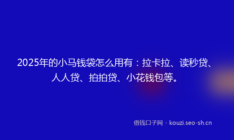 2025年的小马钱袋怎么用有：拉卡拉、读秒贷、人人贷、拍拍贷、小花钱包等。
