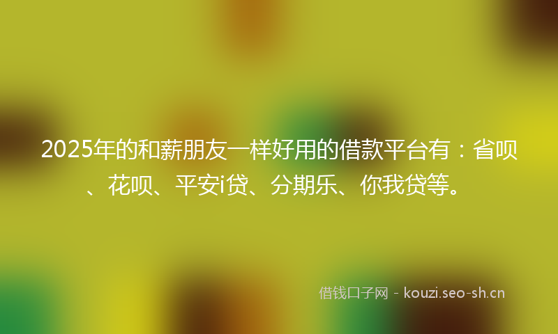 2025年的和薪朋友一样好用的借款平台有：省呗、花呗、平安i贷、分期乐、你我贷等。