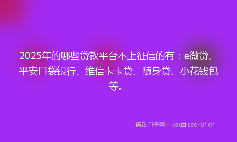 2025年的哪些贷款平台不上征信的有：e微贷、平安口袋银行、维信卡卡贷、随身贷、小花钱包等。