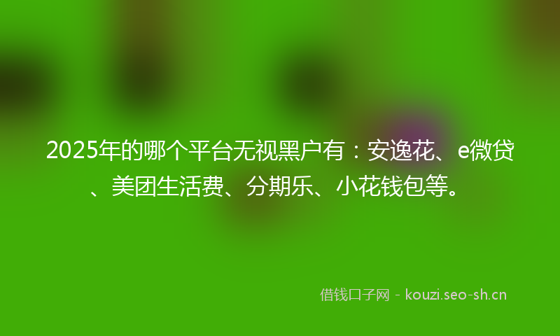 2025年的哪个平台无视黑户有：安逸花、e微贷、美团生活费、分期乐、小花钱包等。