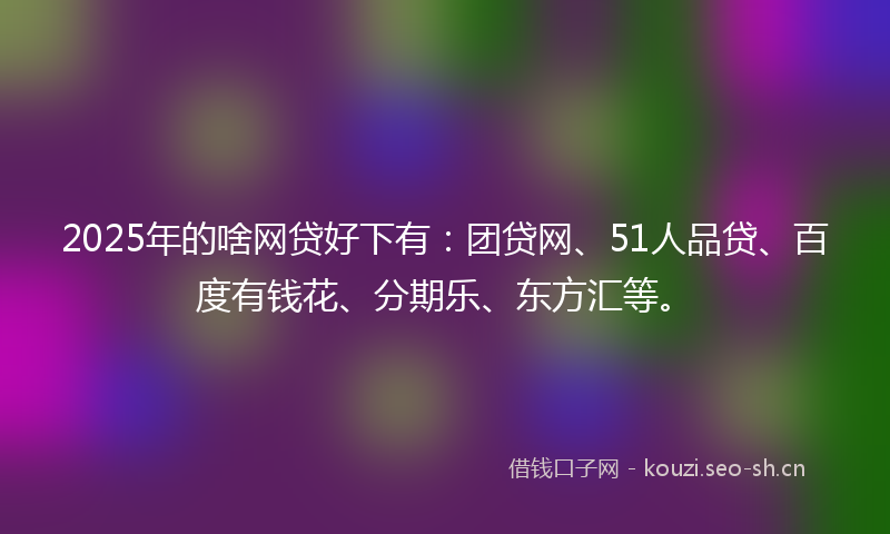 2025年的啥网贷好下有：团贷网、51人品贷、百度有钱花、分期乐、东方汇等。