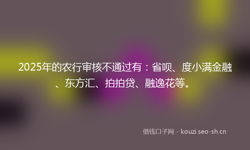 2025年的农行审核不通过有：省呗、度小满金融、东方汇、拍拍贷、融逸花等。