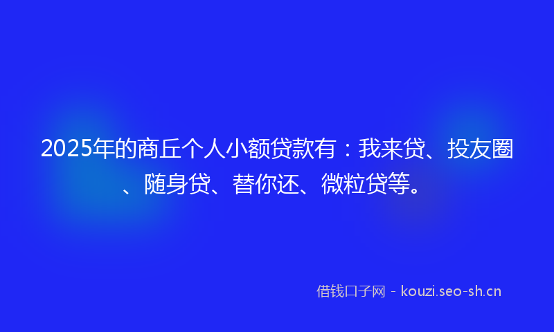 2025年的商丘个人小额贷款有：我来贷、投友圈、随身贷、替你还、微粒贷等。