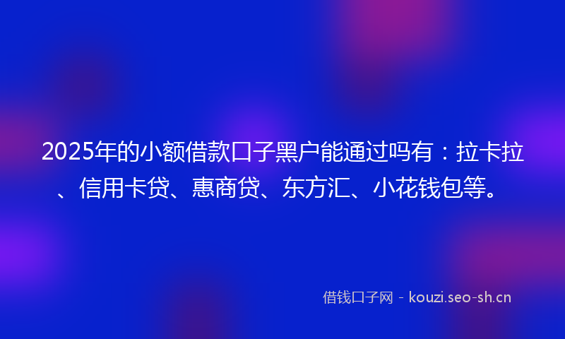 2025年的小额借款口子黑户能通过吗有:拉卡拉、信用卡贷、惠商贷、东方汇、小花钱包等。