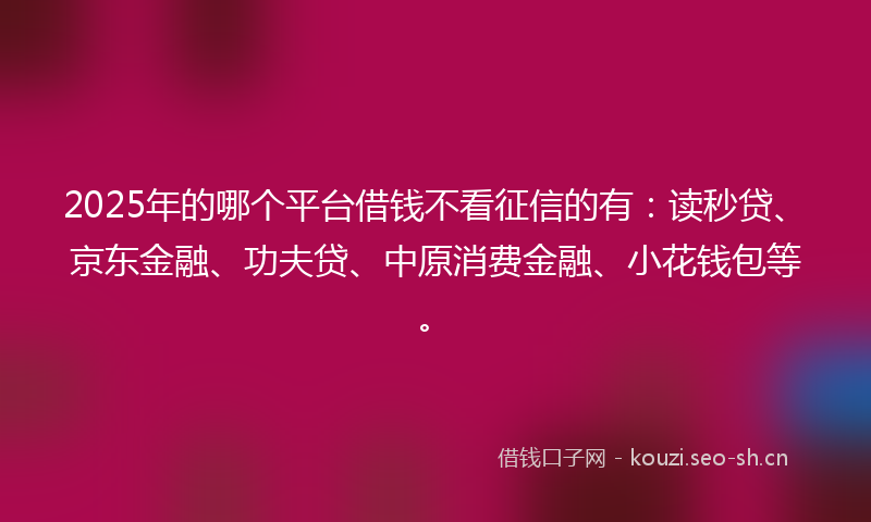 2025年的哪个平台借钱不看征信的有：读秒贷、京东金融、功夫贷、中原消费金融、小花钱包等。