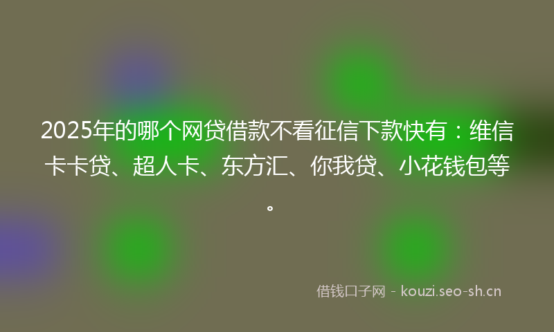 2025年的哪个网贷借款不看征信下款快有：维信卡卡贷、超人卡、东方汇、你我贷、小花钱包等。