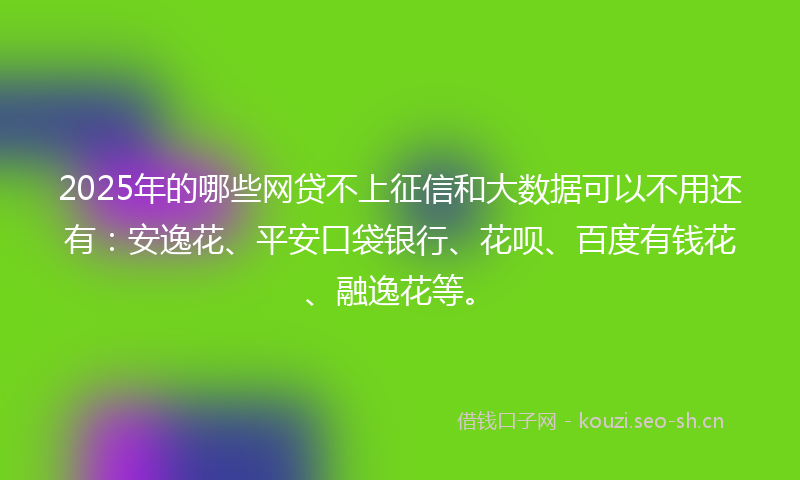 2025年的哪些网贷不上征信和大数据可以不用还有：安逸花、平安口袋银行、花呗、百度有钱花、融逸花等。