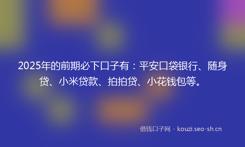 2025年的前期必下口子有：平安口袋银行、随身贷、小米贷款、拍拍贷、小花钱包等。