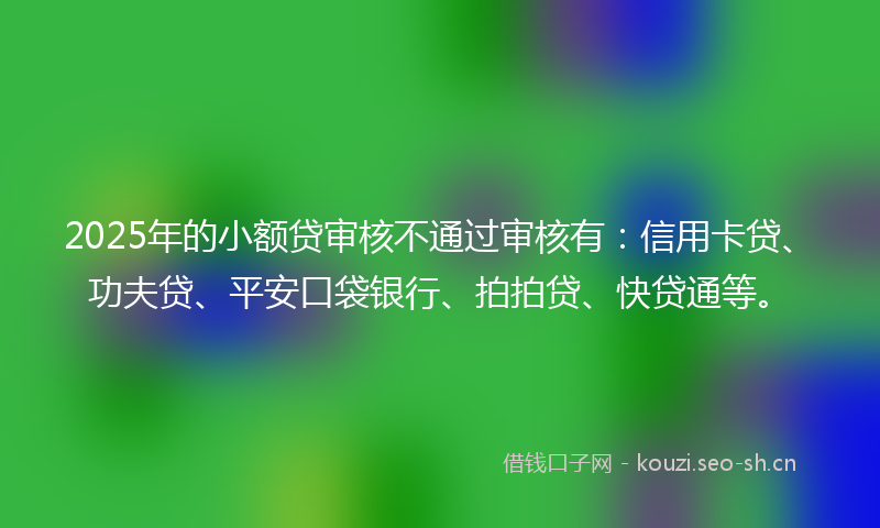 2025年的小额贷审核不通过审核有：信用卡贷、功夫贷、平安口袋银行、拍拍贷、快贷通等。