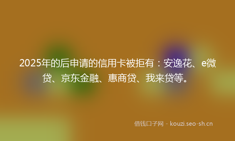 2025年的后申请的信用卡被拒有：安逸花、e微贷、京东金融、惠商贷、我来贷等。