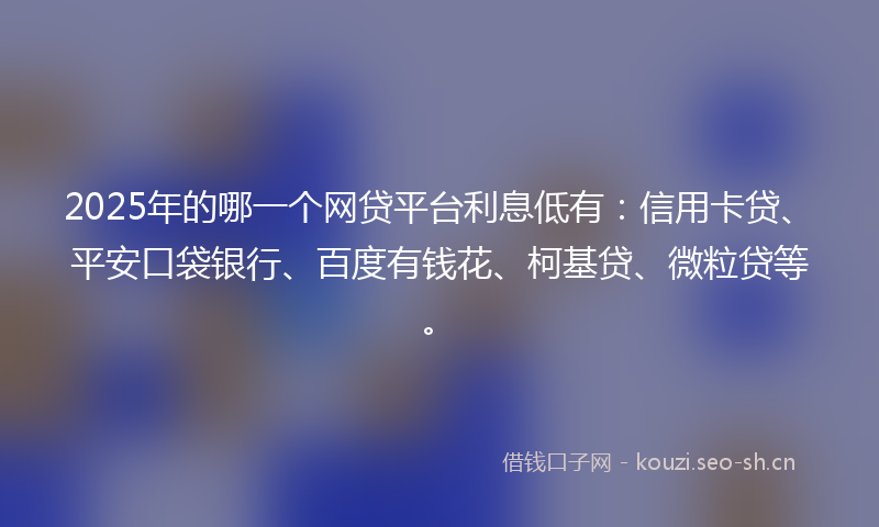 2025年的哪一个网贷平台利息低有：信用卡贷、平安口袋银行、百度有钱花、柯基贷、微粒贷等。