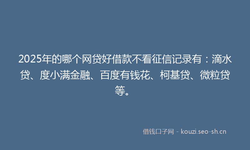 2025年的哪个网贷好借款不看征信记录有：滴水贷、度小满金融、百度有钱花、柯基贷、微粒贷等。